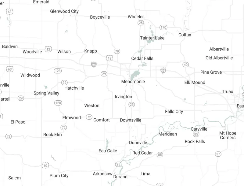 Service area map centered on Menomonie, WI