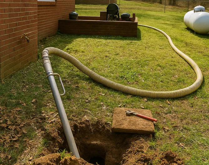 Residential septic tank being pumped